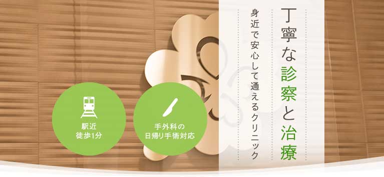 丁寧な診察と治療　身近で安心して通えるクリニック　手外科の日帰り手術対応　駅近徒歩1分